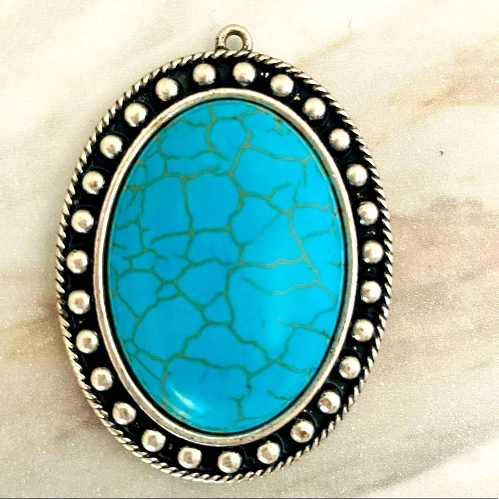 Faux Turquoise Stone Silver Tone Setting Pendant